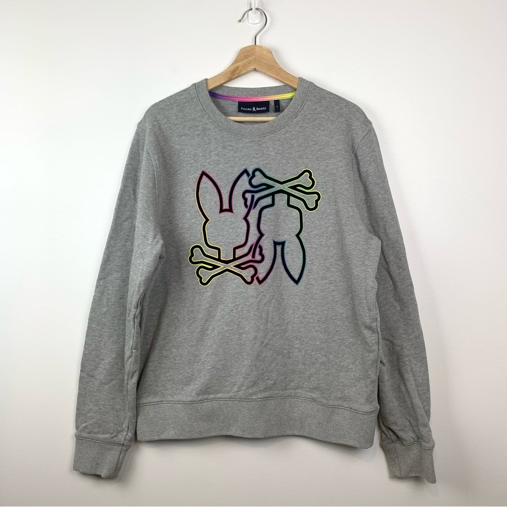 Psycho Bunny Sweatshirt Sweater Sz Medium Gray Logo Cotton Pullover Skull Bunny